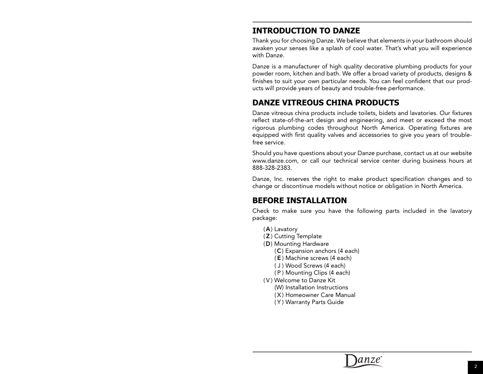 Danze DC067250 - Installation Manual User Manual | Page 2 / 8