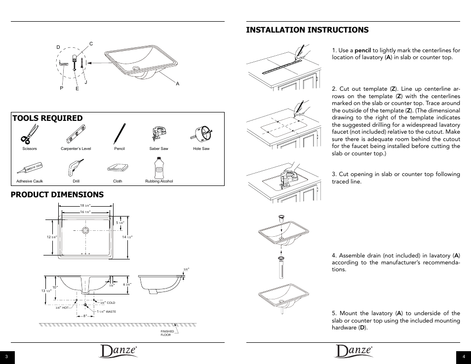 Installation instructions, Product dimensions, Tools required | Danze DC067250 - Installation Manual User Manual | Page 3 / 8