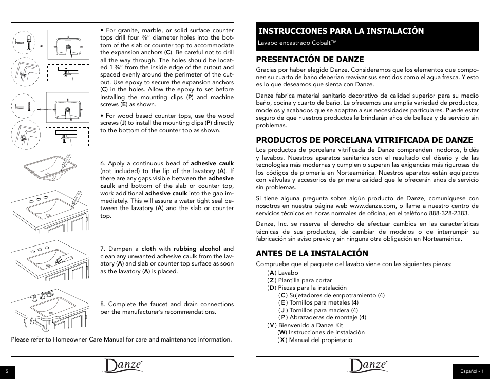 Presentación de danze, Productos de porcelana vitrificada de danze, Antes de la instalación | Instrucciones para la instalación | Danze DC067250 - Installation Manual User Manual | Page 4 / 8