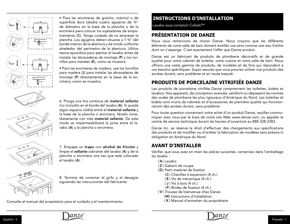 Présentation de danze, Produits de porcelaine vitrifiée danze, Avant d’installer | Instructions d’installation | Danze DC067250 - Installation Manual User Manual | Page 6 / 8