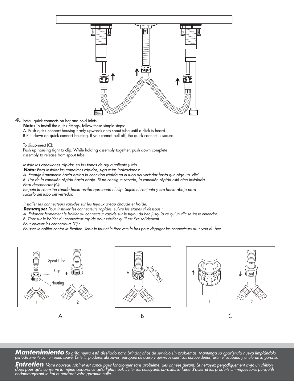 Mantenimiento, Entretien, Ac b | Danze D304554 - Installation Manual User Manual | Page 3 / 7