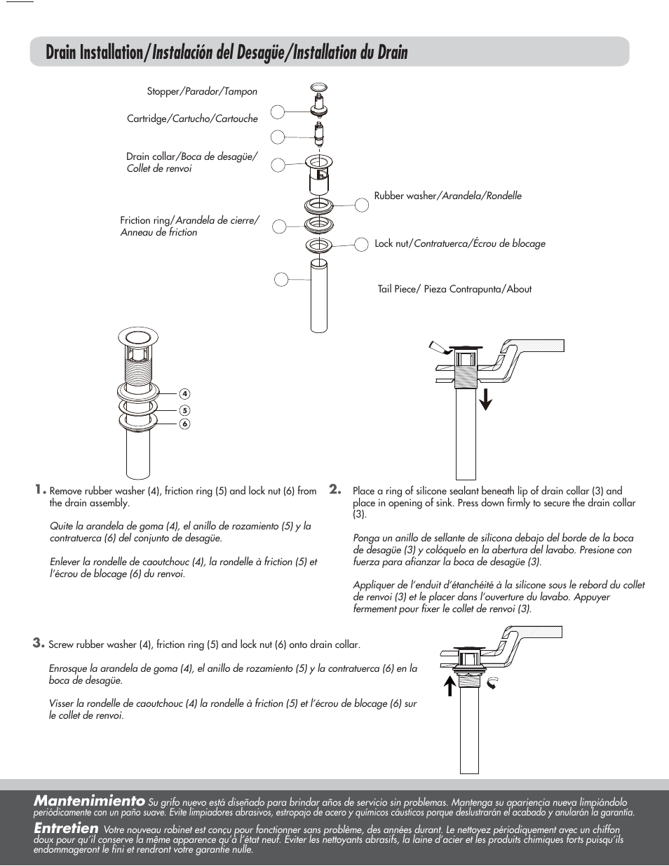 Mantenimiento, Entretien | Danze D304554 - Installation Manual User Manual | Page 5 / 7