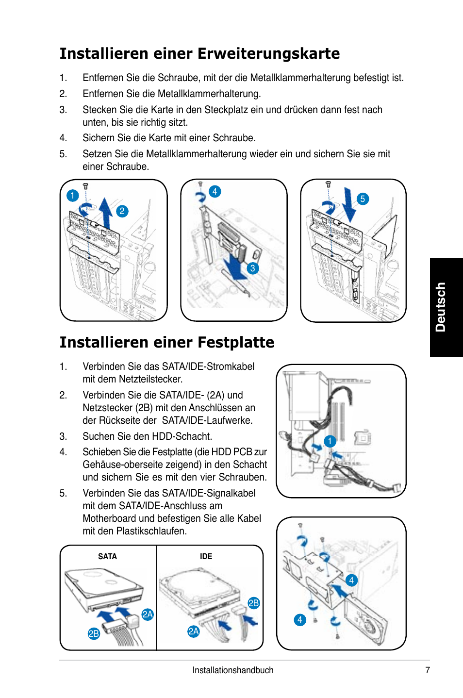 Installieren einer festplatte, Installieren einer erweiterungskarte, Deutsch | Asus T3-P5G965 User Manual | Page 23 / 80