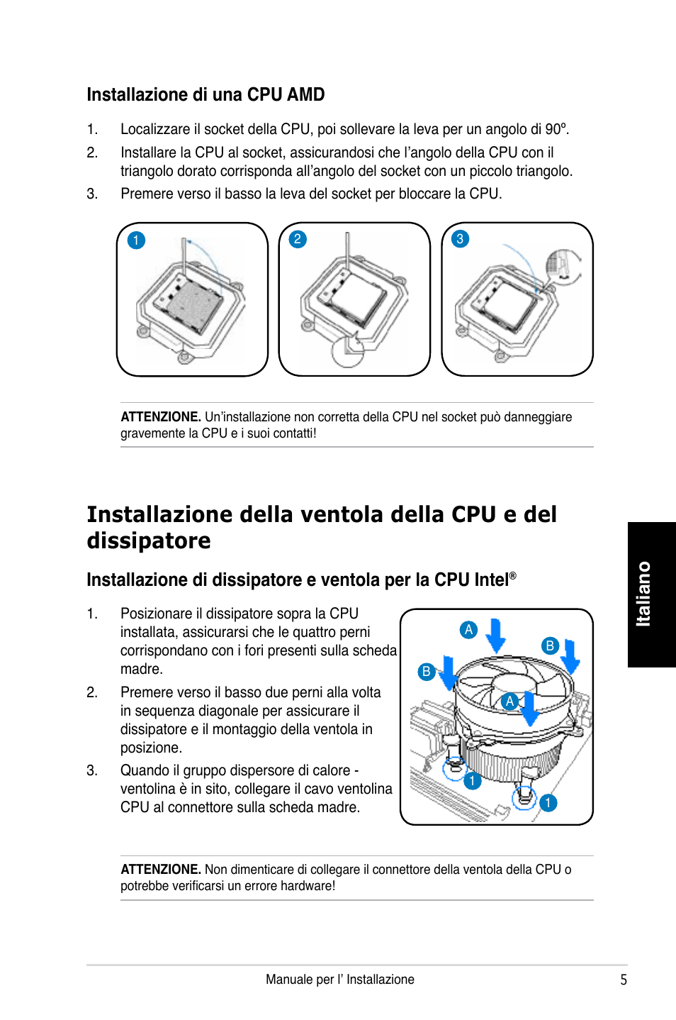 Italiano installazione di una cpu amd | Asus T3-P5G965 User Manual | Page 29 / 80