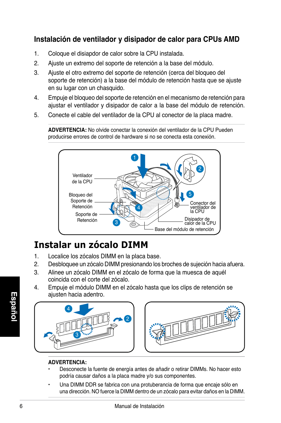 Instalar un zócalo dimm | Asus T3-P5G965 User Manual | Page 38 / 80