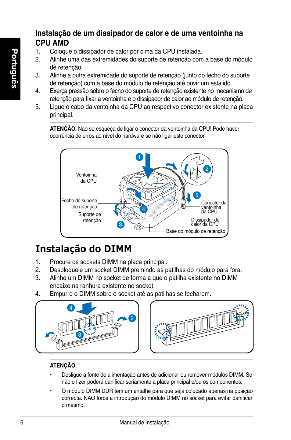 Instalação do dimm, Português | Asus T3-P5G965 User Manual | Page 54 / 80