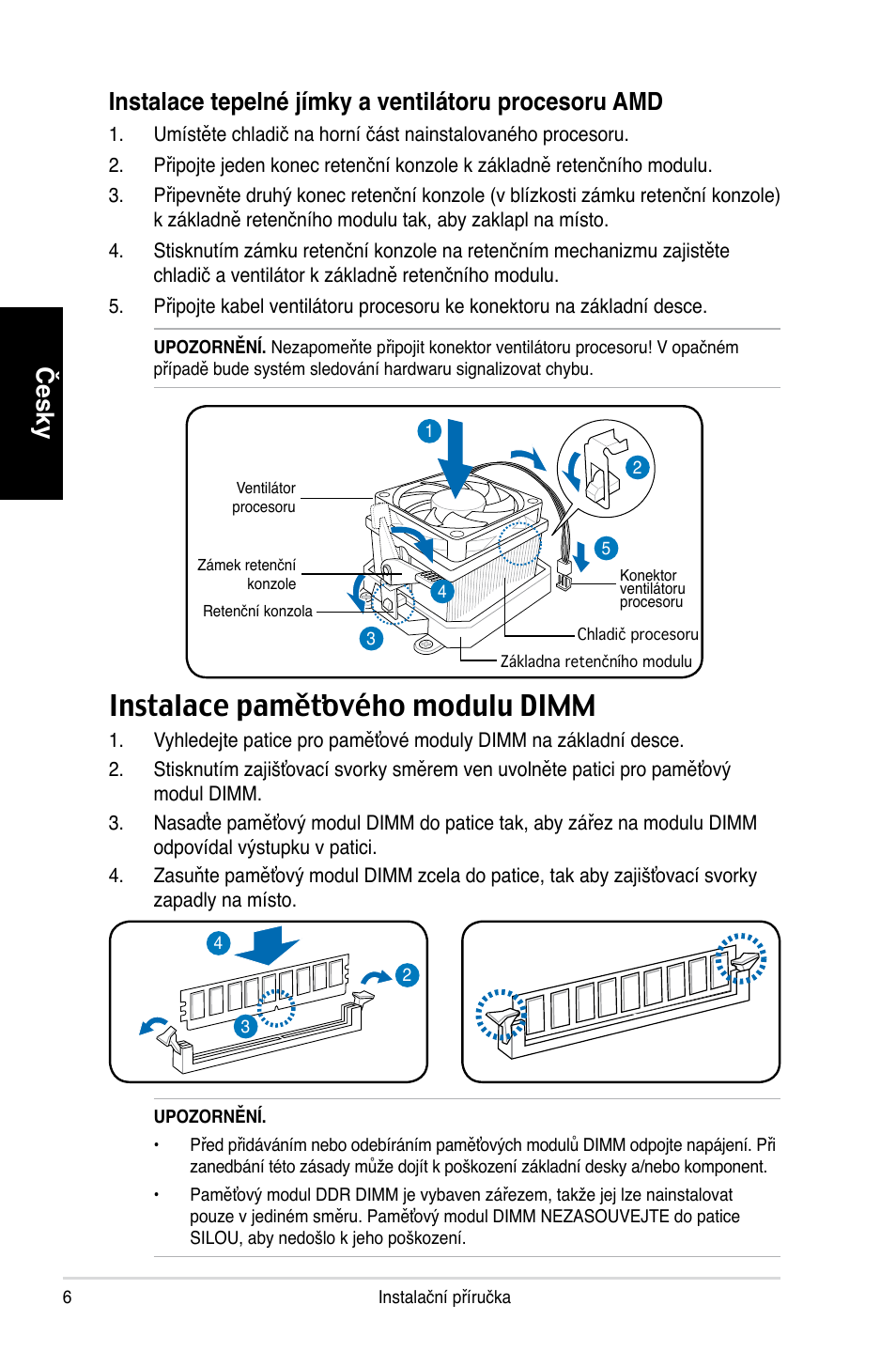 Instalace paměťového modulu dimm, Česky | Asus T3-P5G965 User Manual | Page 62 / 80