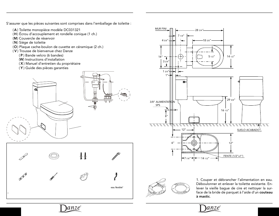 Avant d’installer, Outils requis, Dimensions du produit instructions d’installation | Danze DC031321 - Installation Manual User Manual | Page 9 / 11