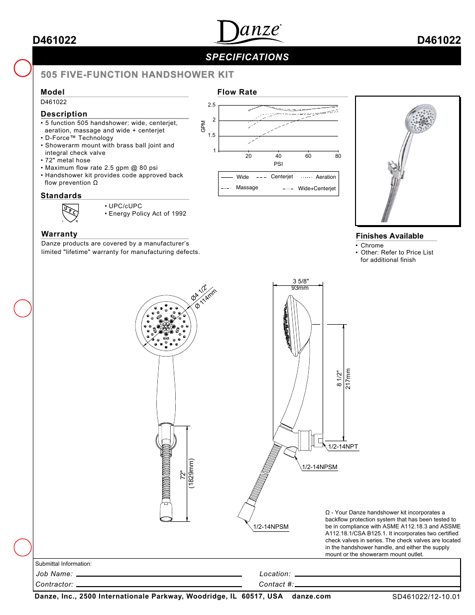 Danze D461022 - Spec Sheets User Manual | 1 page