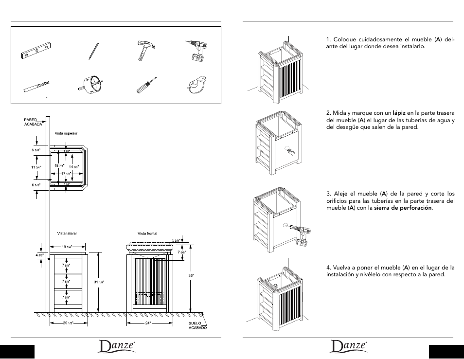 Instrucciones para la instalación, Dimensiones de producto herramientas necesarias | Danze DF022124 - Installation Manual User Manual | Page 7 / 12