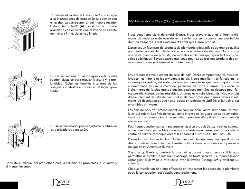 Présentation de danze, Produits d'ameublement de salle de bain danze, Instructions d’installation | Danze DF022124 - Installation Manual User Manual | Page 9 / 12