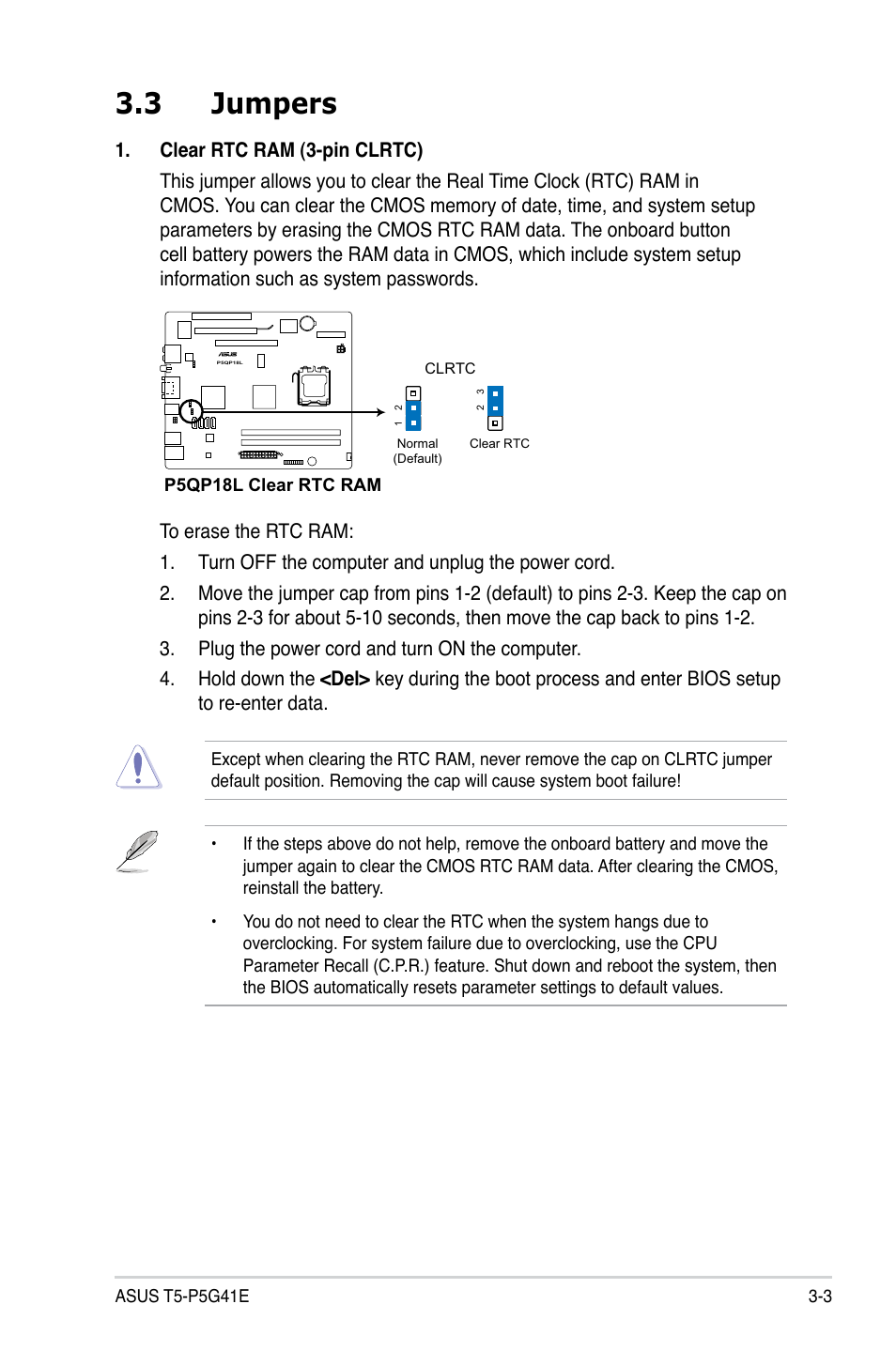 3 jumpers, Jumpers -3 | Asus T5-P5G41E User Manual | Page 41 / 76