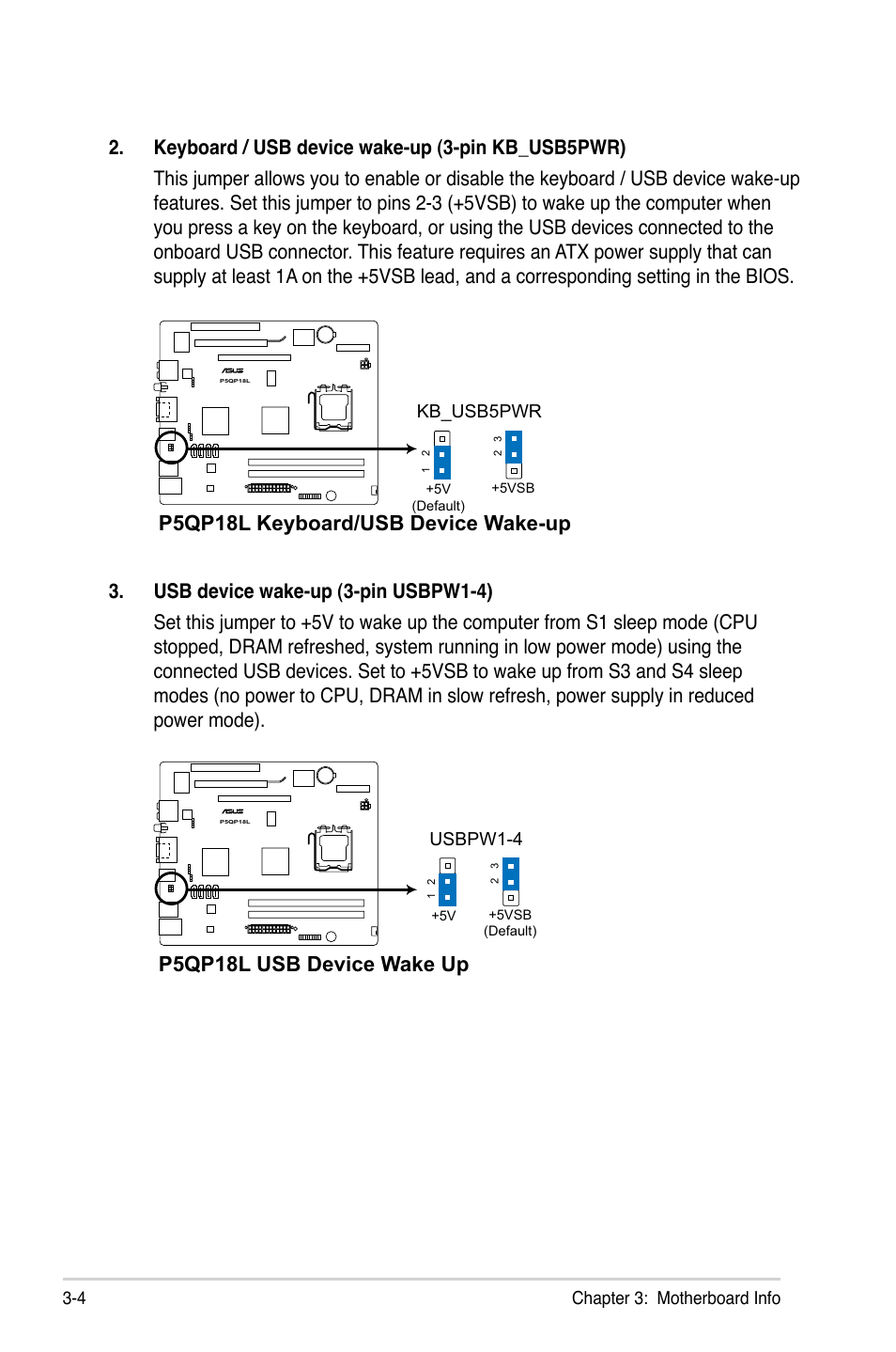 P5qp18l keyboard/usb device wake-up, P5qp18l usb device wake up | Asus T5-P5G41E User Manual | Page 42 / 76