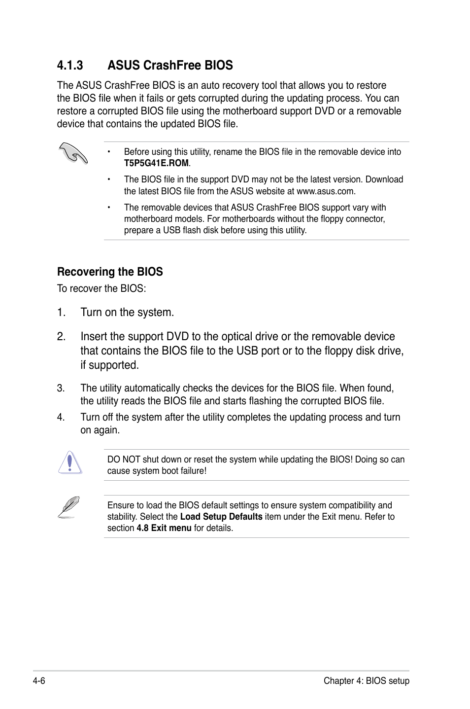 3 asus crashfree bios, Asus crashfree bios -6 | Asus T5-P5G41E User Manual | Page 52 / 76