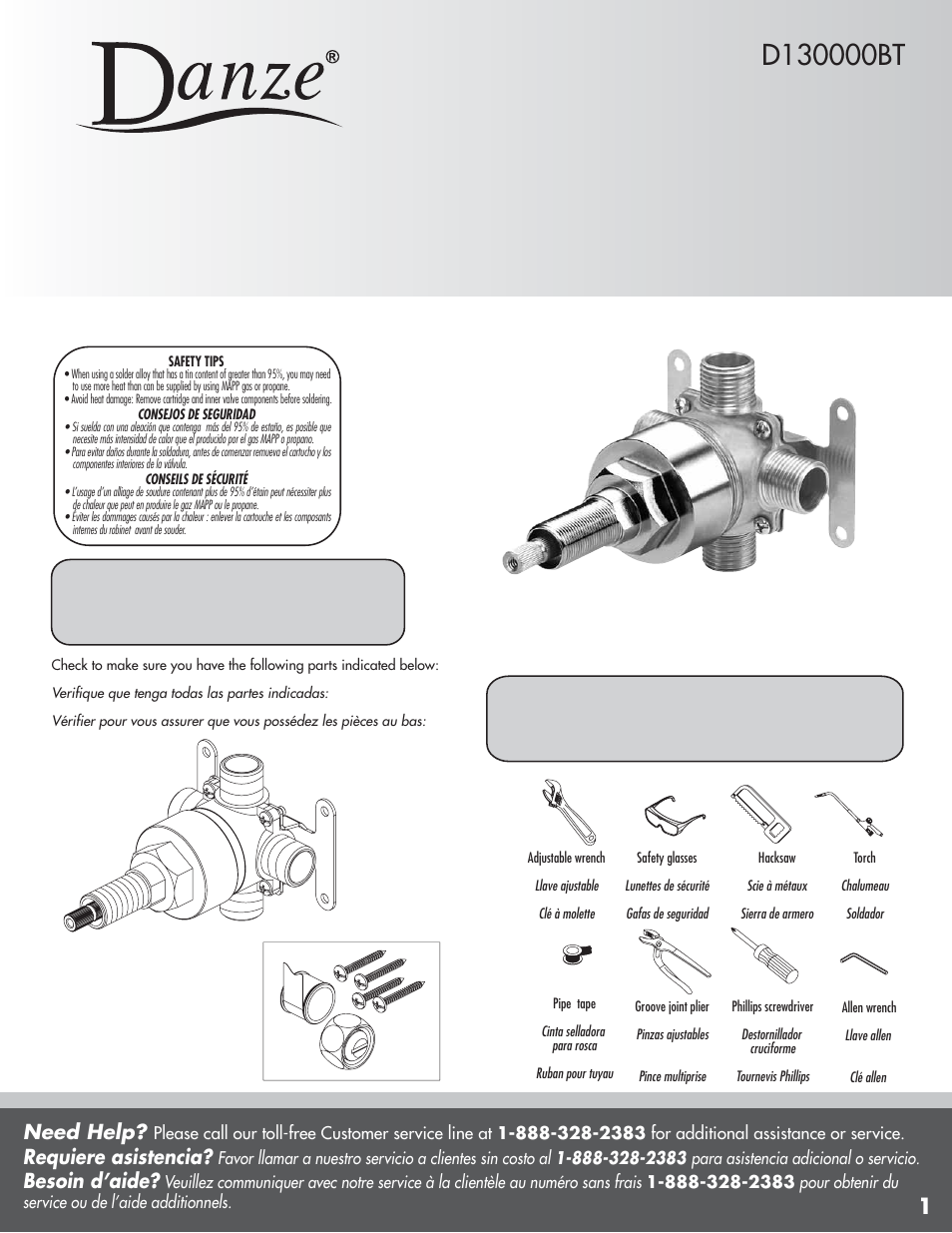 Danze D130000BT - Installation Manual User Manual | 7 pages