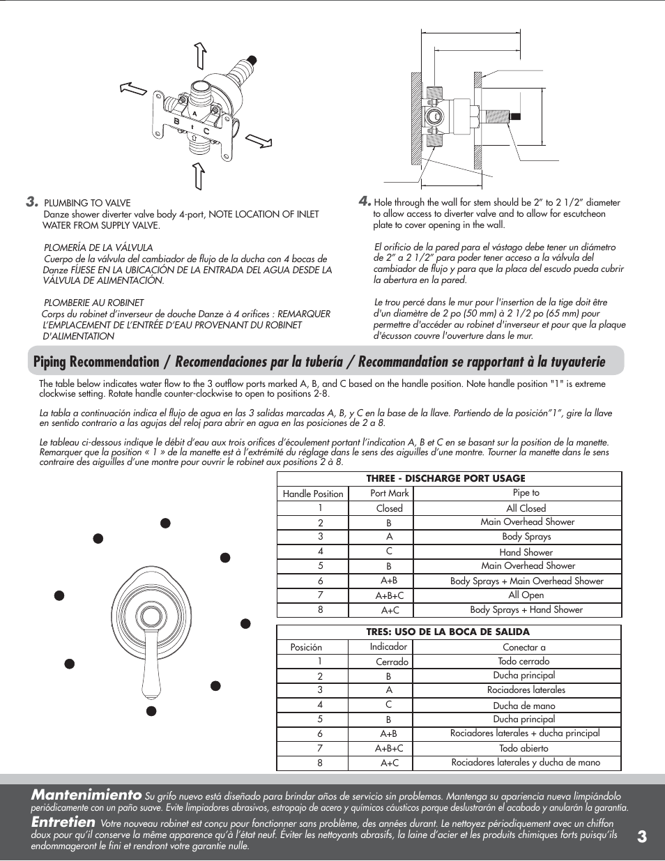 Mantenimiento, Entretien | Danze D130000BT - Installation Manual User Manual | Page 3 / 7