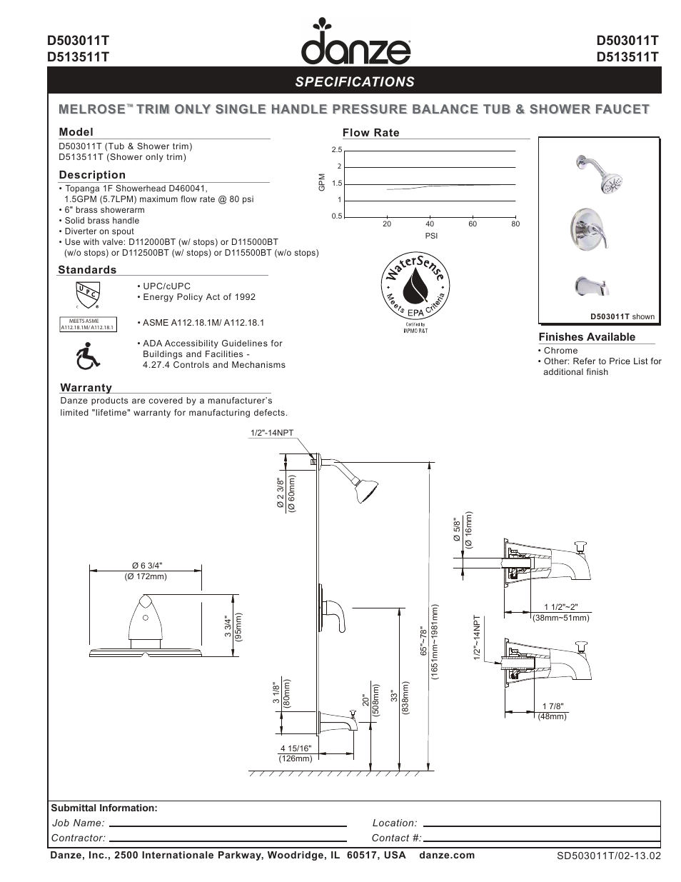 Danze D513511T User Manual | 1 page