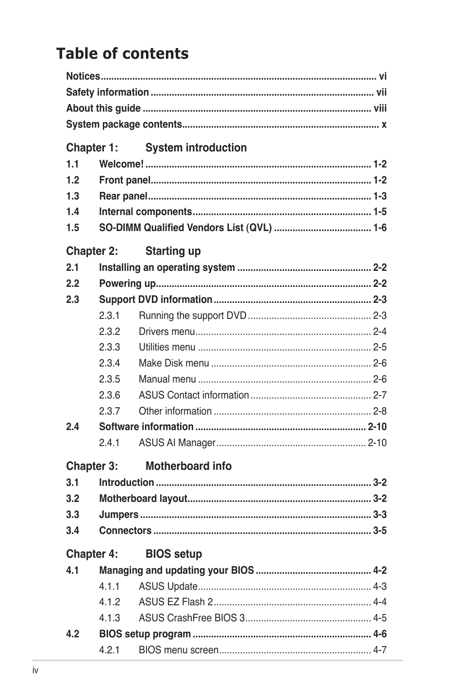 Asus S1-AT5NM10E User Manual | Page 4 / 68