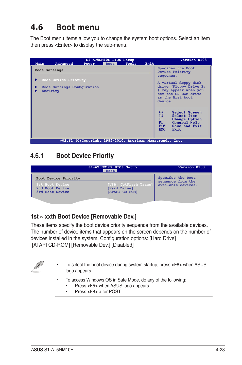 6 boot menu, 1 boot device priority, Boot menu -23 4.6.1 | Boot device priority -23, 1st ~ xxth boot device [removable dev | Asus S1-AT5NM10E User Manual | Page 61 / 68