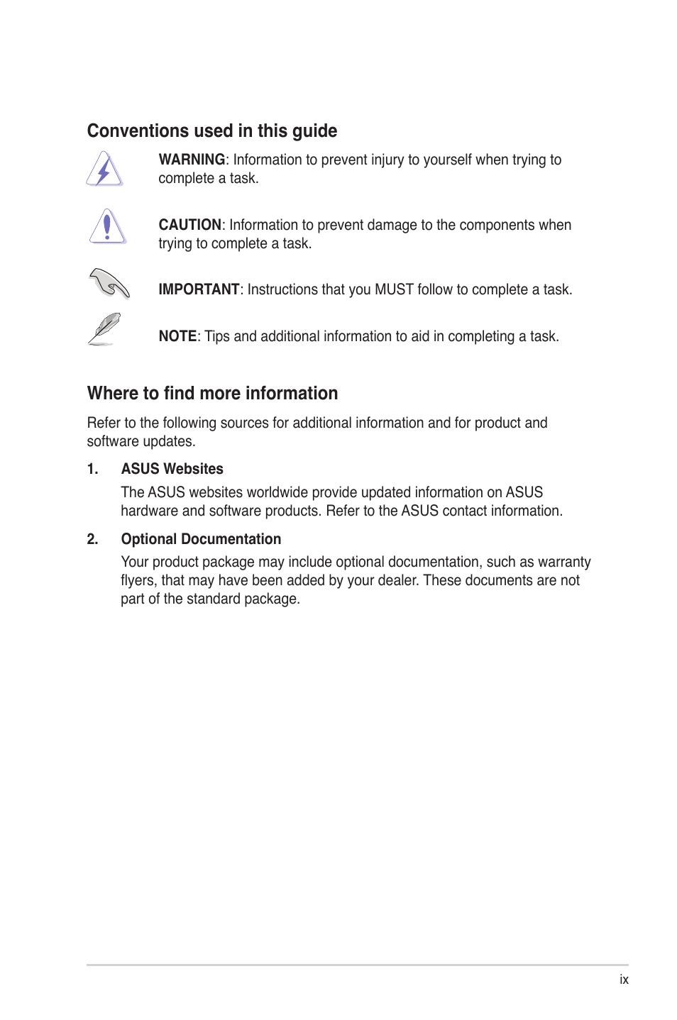 Conventions used in this guide, Where to find more information | Asus S1-AT5NM10E User Manual | Page 9 / 68