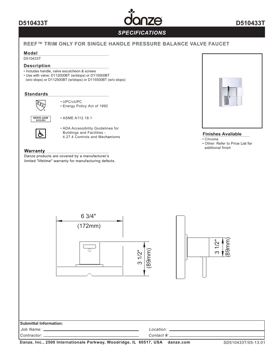 Danze D510433T User Manual | 1 page