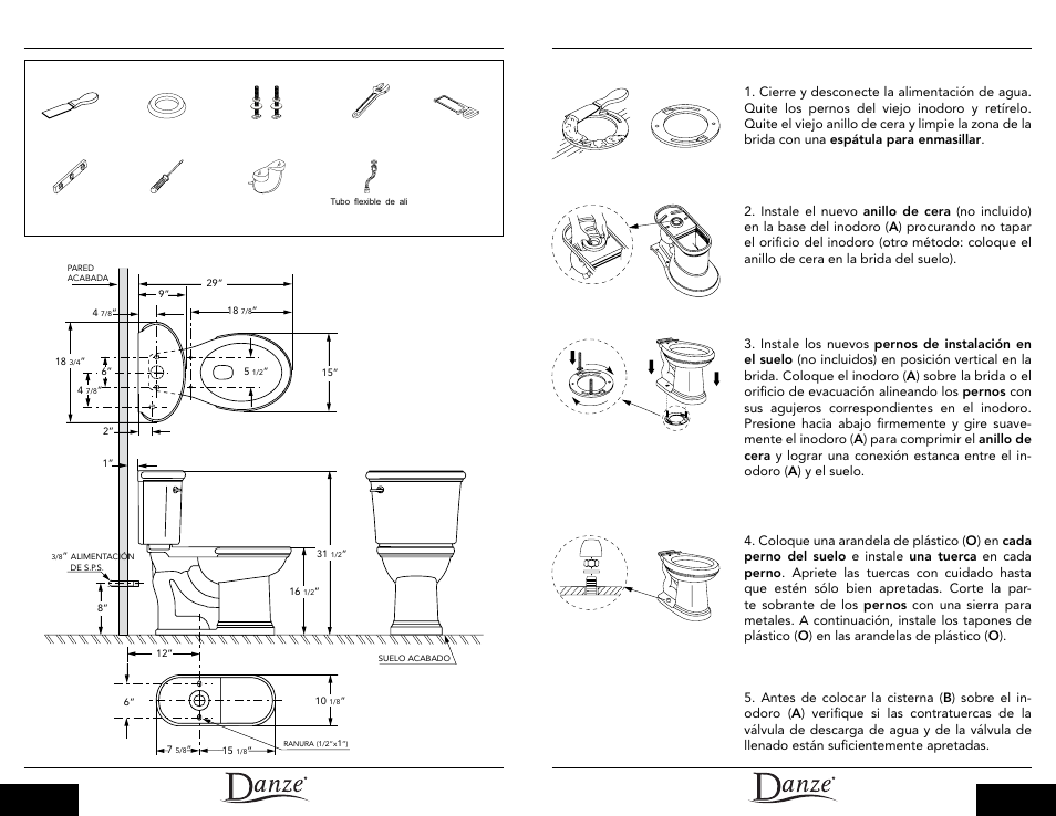 Instrucciones para la instalación, Dimensiones de producto herramientas necesarias | Danze DC013230-DC012223 - Installation Manual User Manual | Page 7 / 13