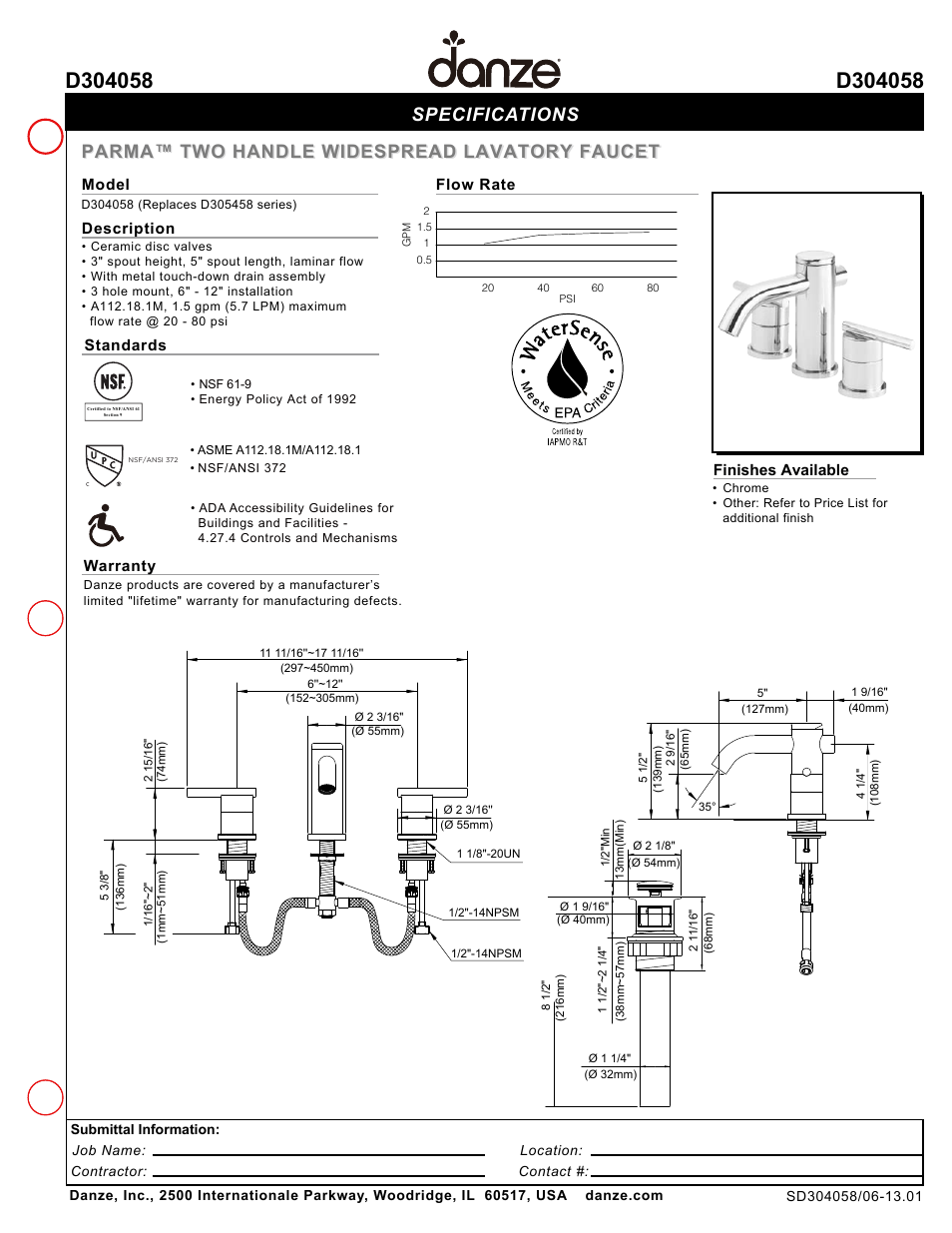 Danze D304058 - Spec Sheets User Manual | 1 page