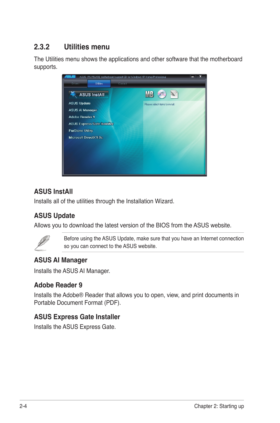 2 utilities menu | Asus P6-P7H55E User Manual | Page 27 / 67