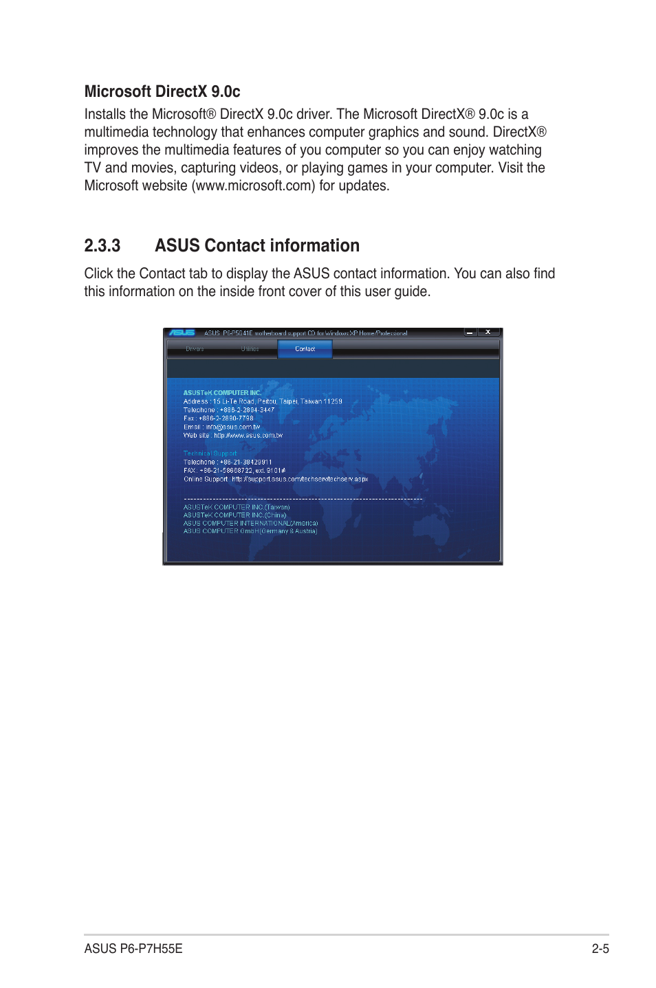 3 asus contact information | Asus P6-P7H55E User Manual | Page 28 / 67