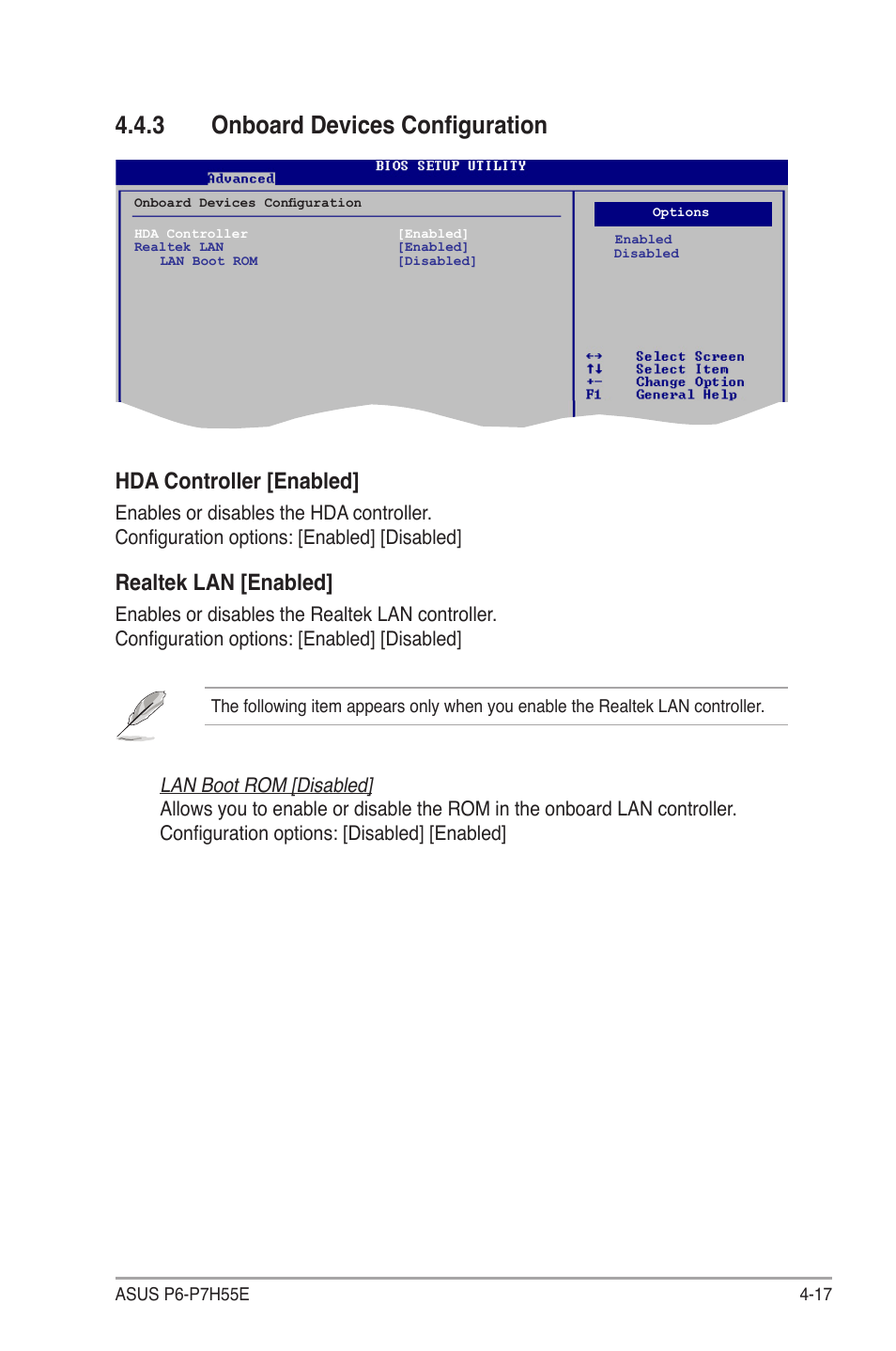 3 onboard devices configuration, Hda controller [enabled, Realtek lan [enabled | Asus P6-P7H55E User Manual | Page 54 / 67