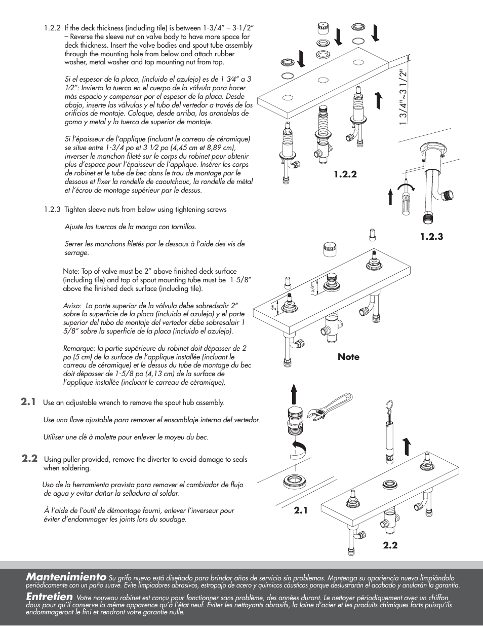 Mantenimiento, Entretien | Danze D215000BT - Installation Manual User Manual | Page 3 / 6