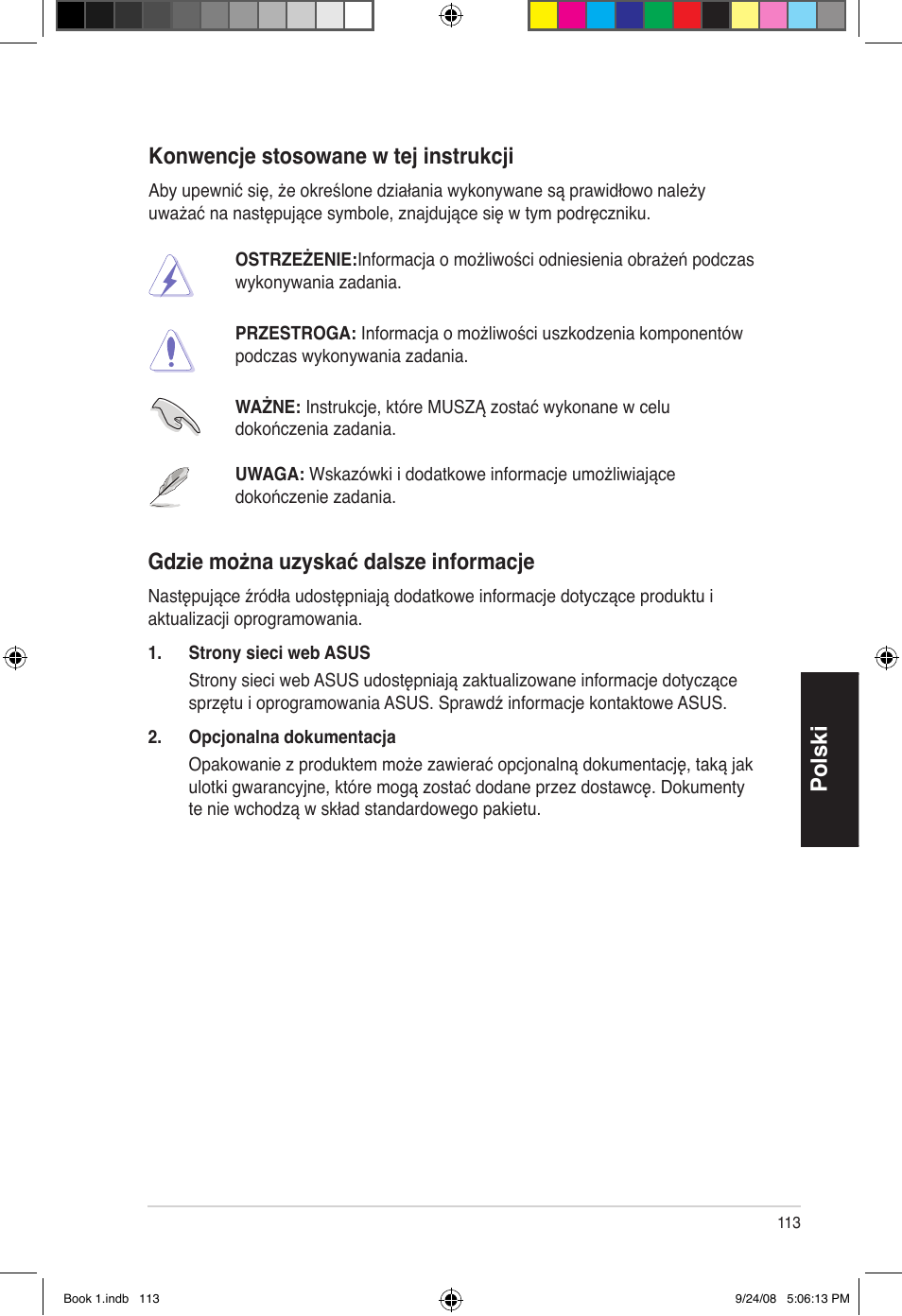 Polski konwencje stosowane w tej instrukcji, Gdzie można uzyskać dalsze informacje | Asus Essentio ES5000 User Manual | Page 114 / 174