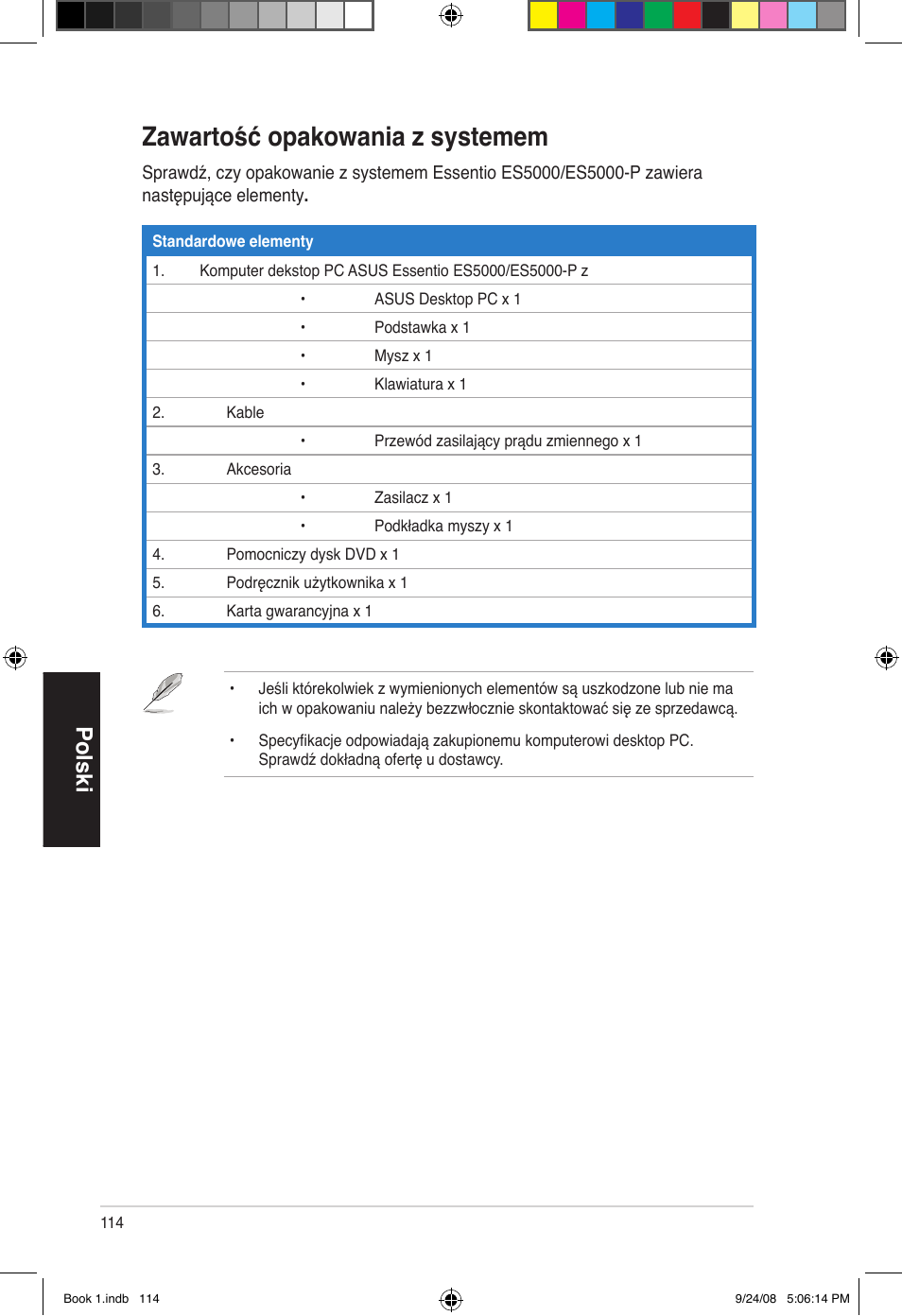 Zawartość opakowania z systemem, Polski | Asus Essentio ES5000 User Manual | Page 115 / 174