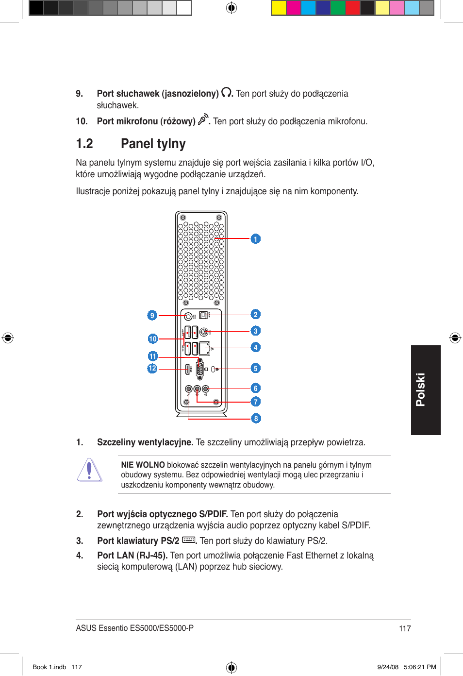 2 panel tylny, Polski | Asus Essentio ES5000 User Manual | Page 118 / 174