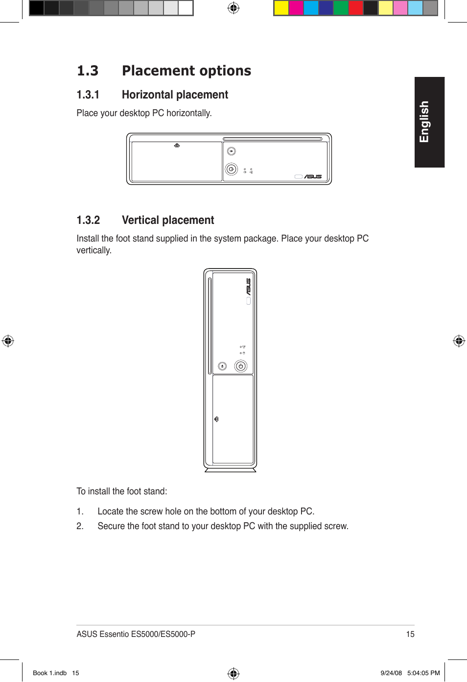 3 placement options | Asus Essentio ES5000 User Manual | Page 16 / 174