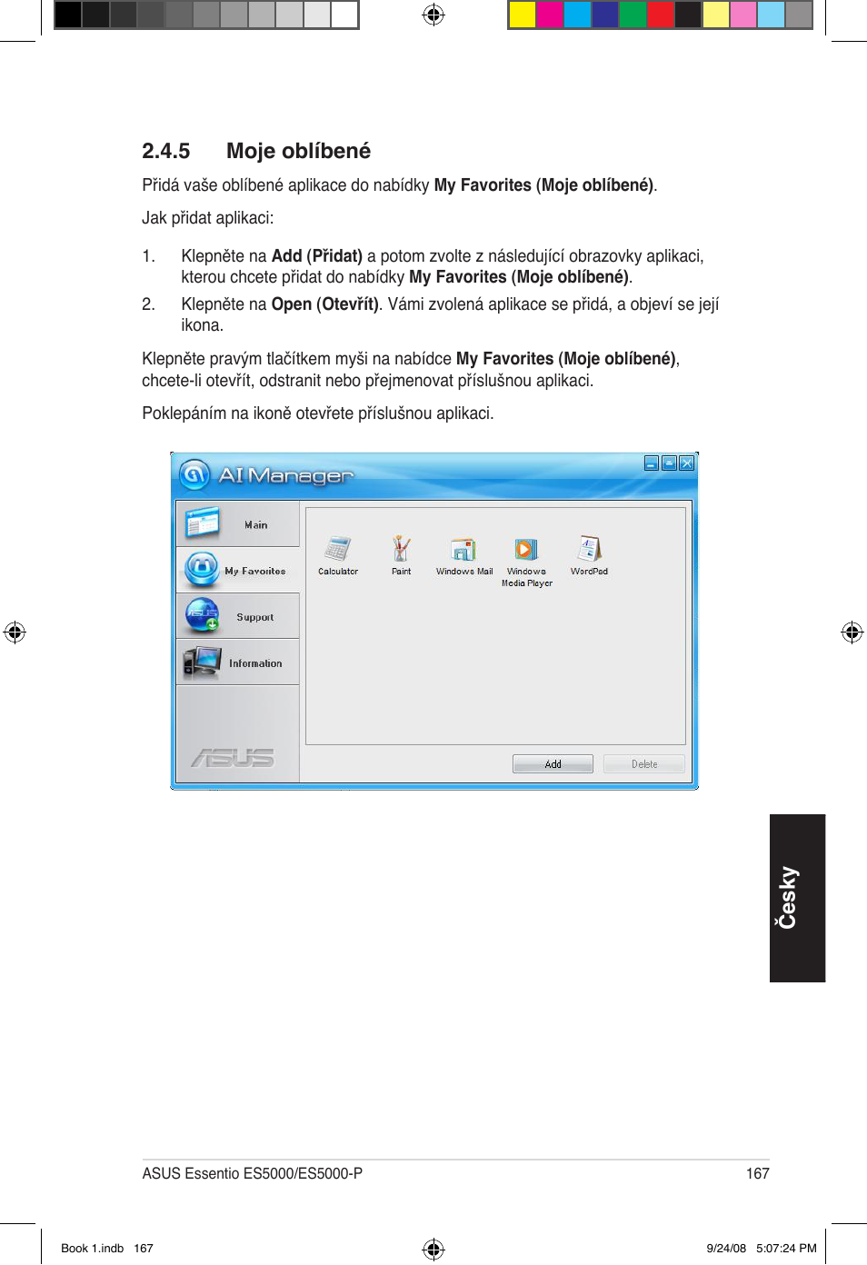 Česky 2.4.5 moje oblíbené | Asus Essentio ES5000 User Manual | Page 168 / 174
