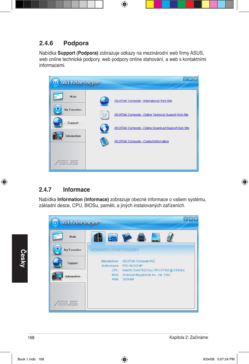 Česky 2.4.6 podpora, 7 informace | Asus Essentio ES5000 User Manual | Page 169 / 174