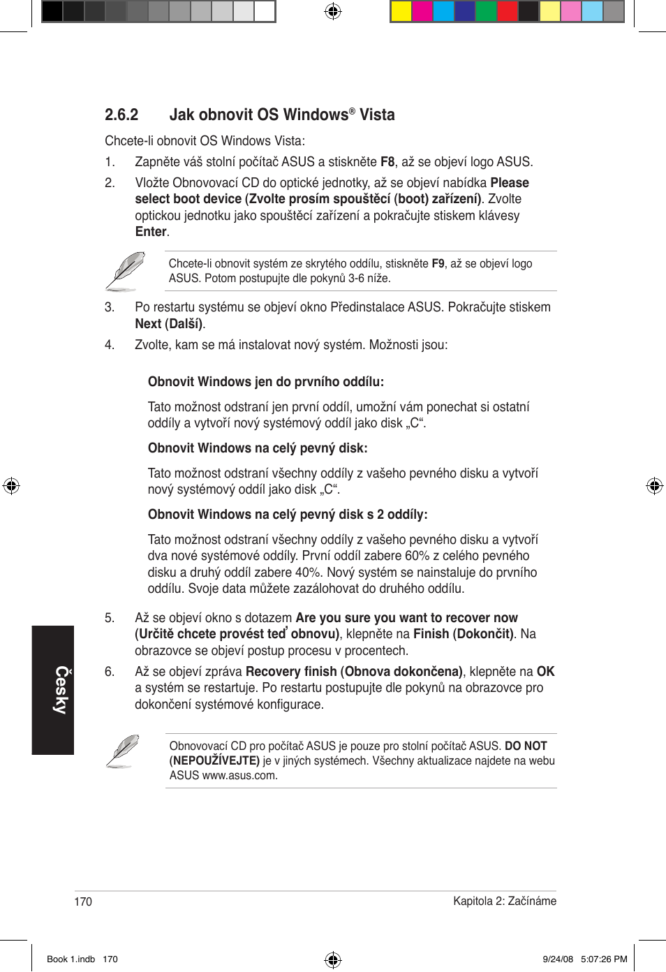 Česky, 2 jak obnovit os windows, Vista | Asus Essentio ES5000 User Manual | Page 171 / 174