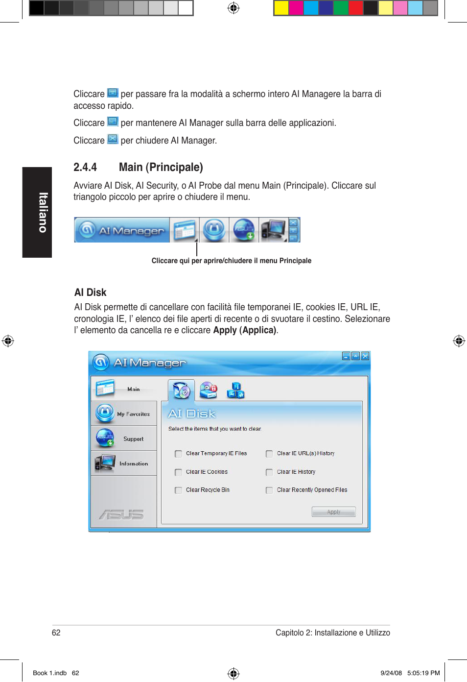 Italiano, 4 main (principale) | Asus Essentio ES5000 User Manual | Page 63 / 174