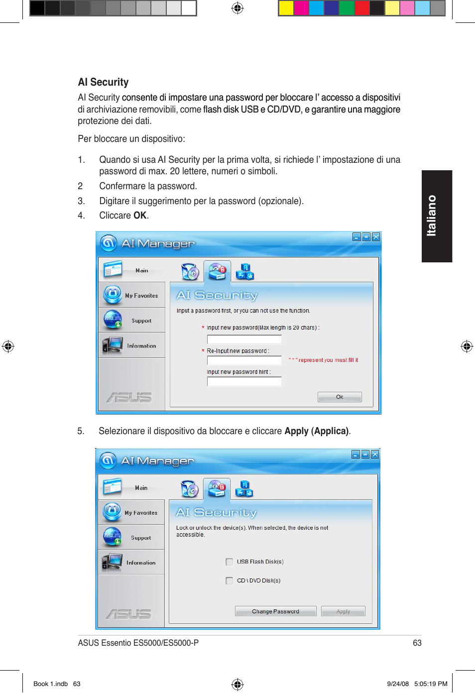 Italiano | Asus Essentio ES5000 User Manual | Page 64 / 174