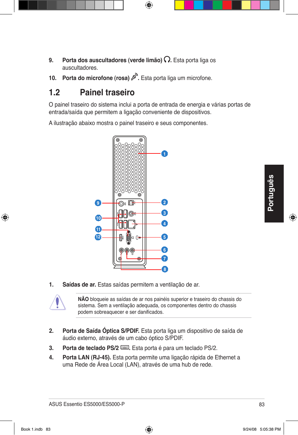 2 painel traseiro, Português | Asus Essentio ES5000 User Manual | Page 84 / 174