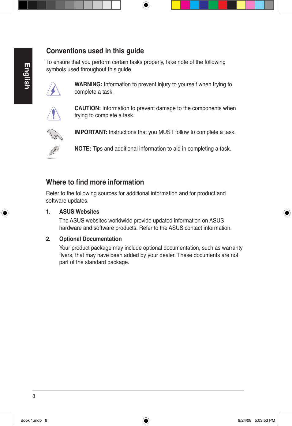 English conventions used in this guide, Where to find more information | Asus Essentio ES5000 User Manual | Page 9 / 174