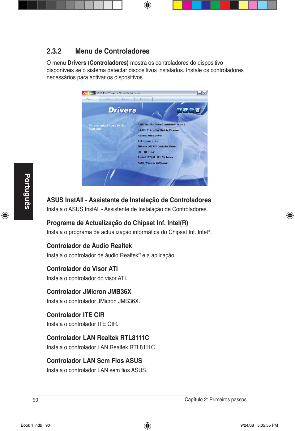 Português 2.3.2 menu de controladores | Asus Essentio ES5000 User Manual | Page 91 / 174