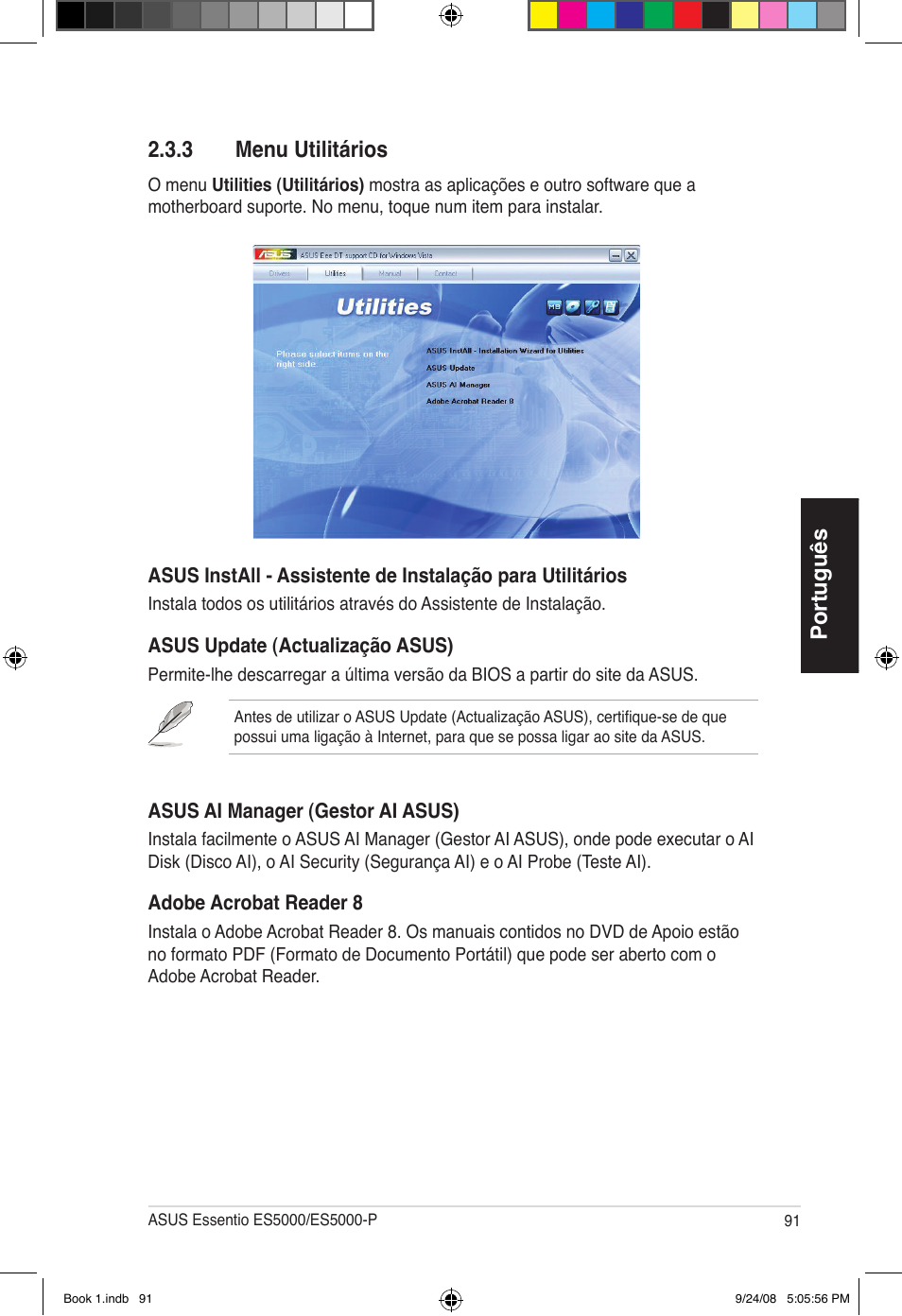 Português 2.3.3 menu utilitários | Asus Essentio ES5000 User Manual | Page 92 / 174