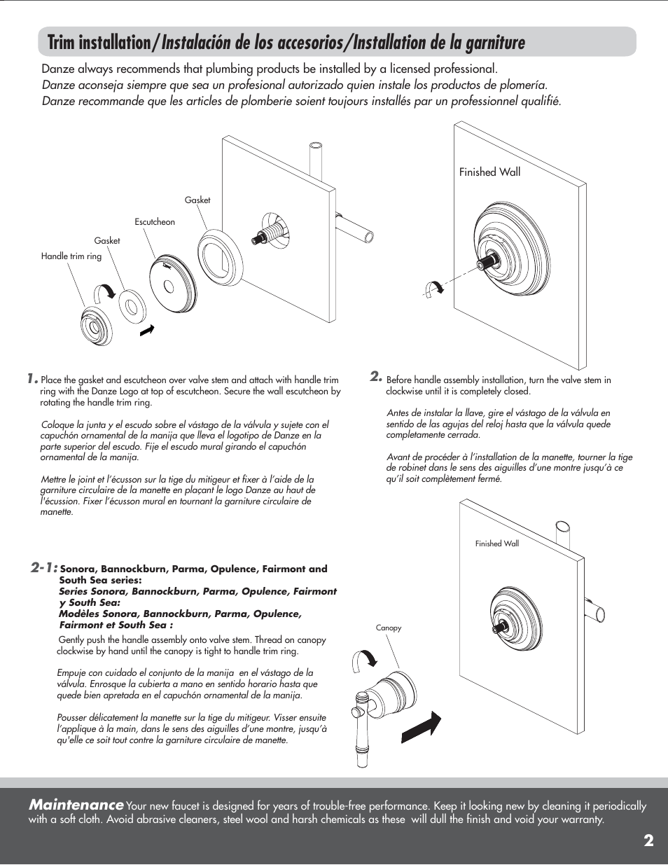 Maintenance | Danze D560844 - Installation Manual User Manual | Page 2 / 4
