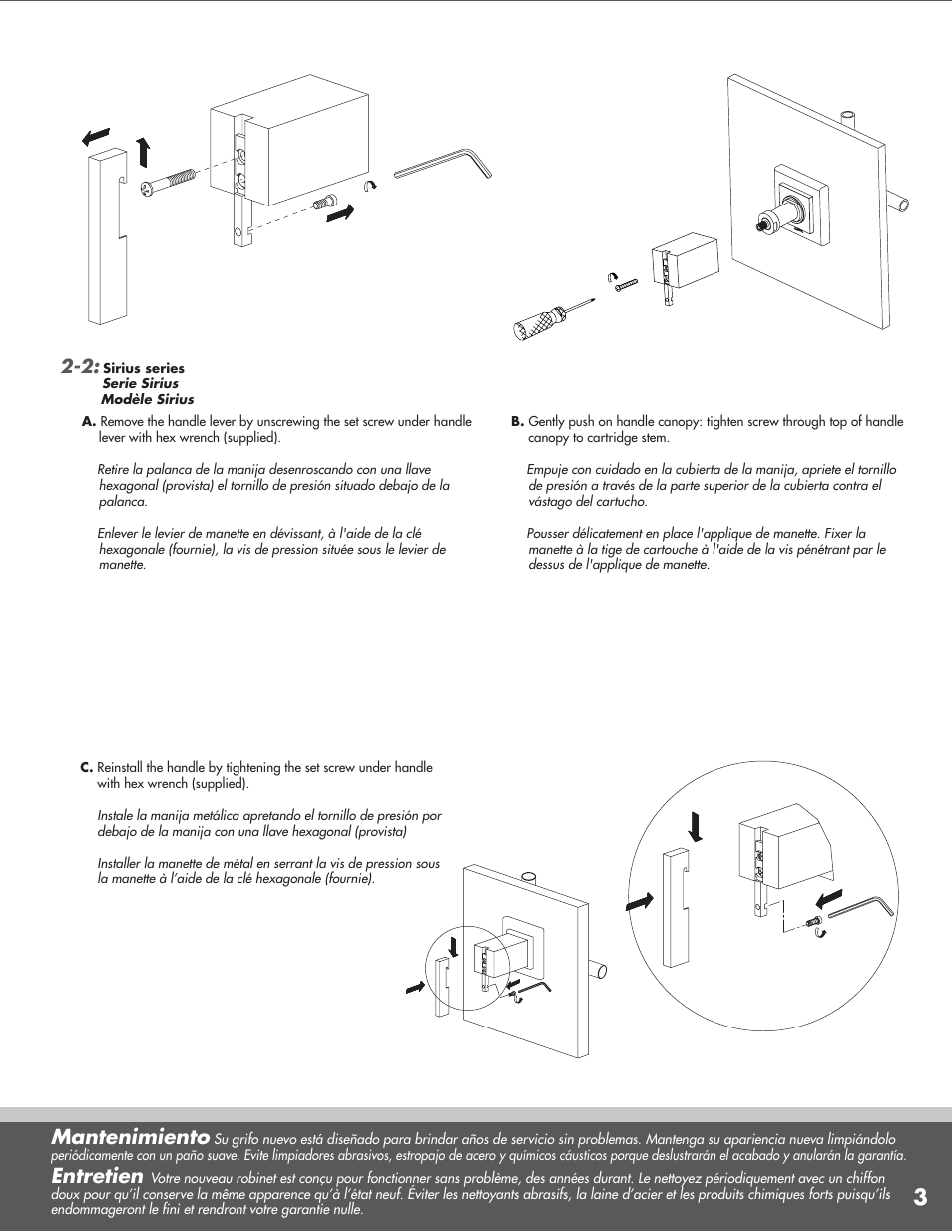 Mantenimiento, Entretien | Danze D560844 - Installation Manual User Manual | Page 3 / 4