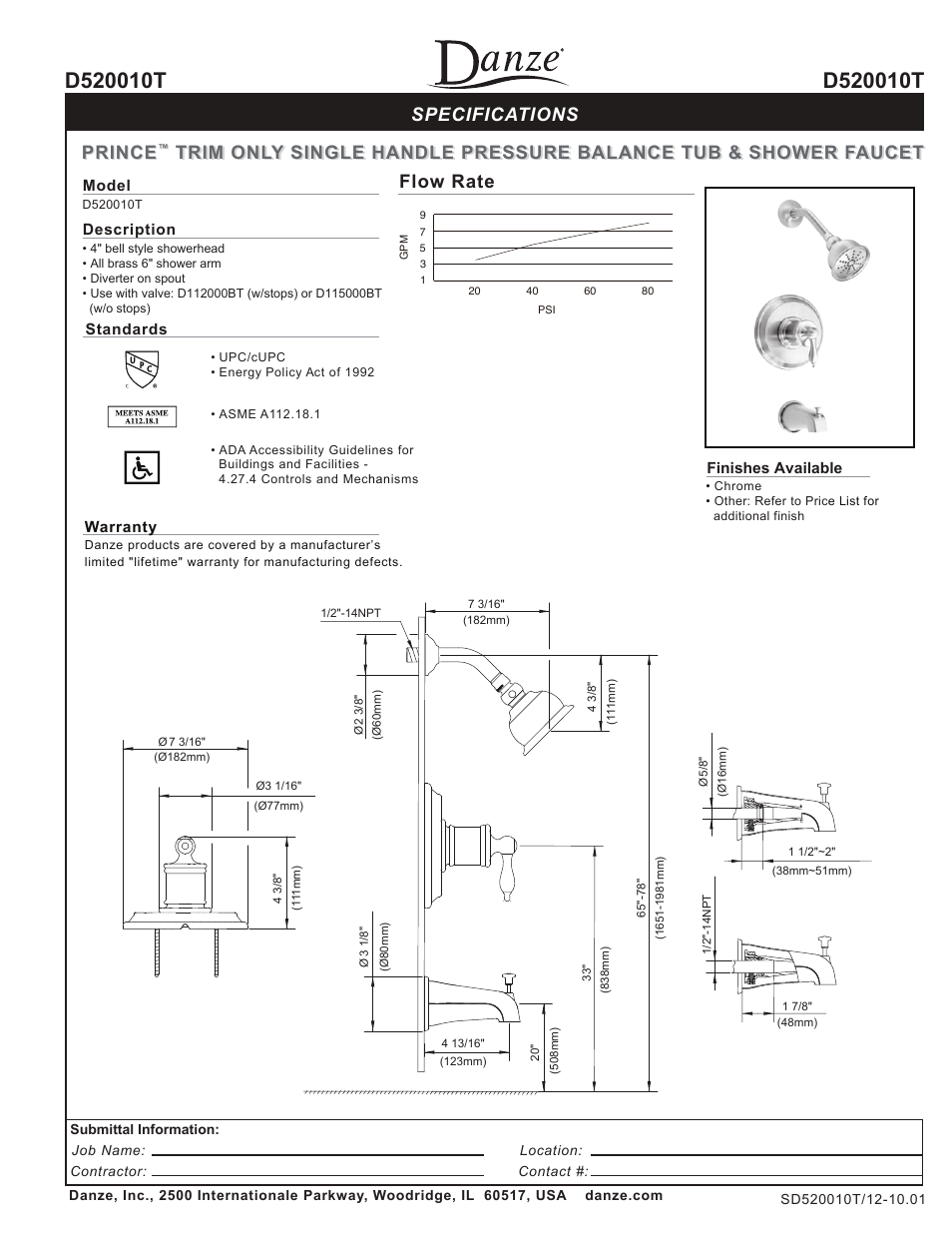 Danze D520010T - Spec Sheets User Manual | 1 page