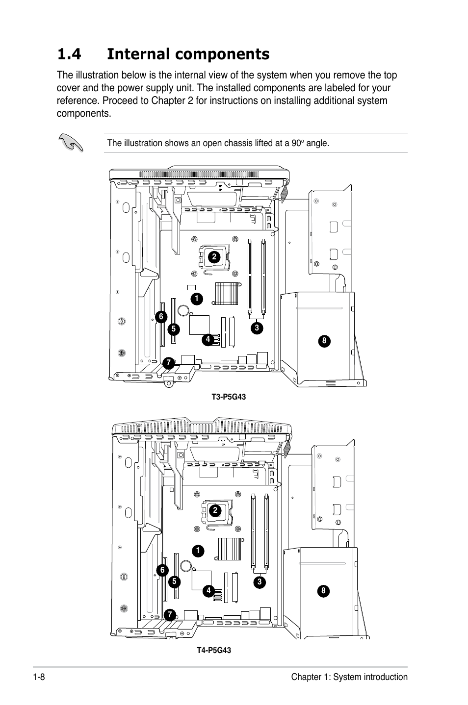 4 internal components, Internal components -8 | Asus T3-P5G43 User Manual | Page 18 / 104