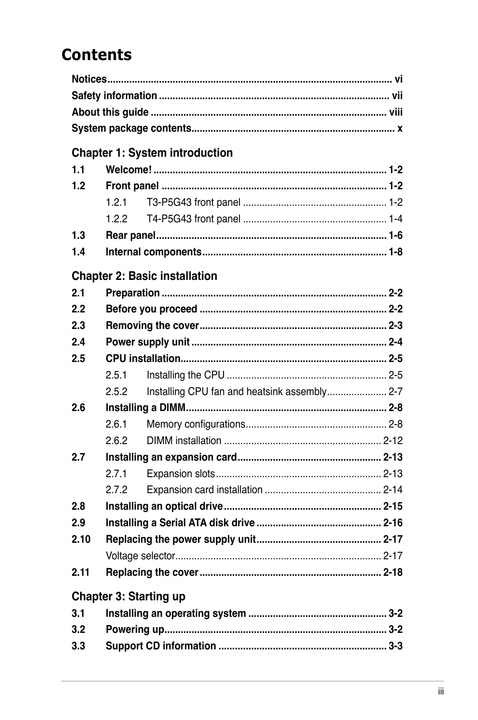 Asus T3-P5G43 User Manual | Page 3 / 104