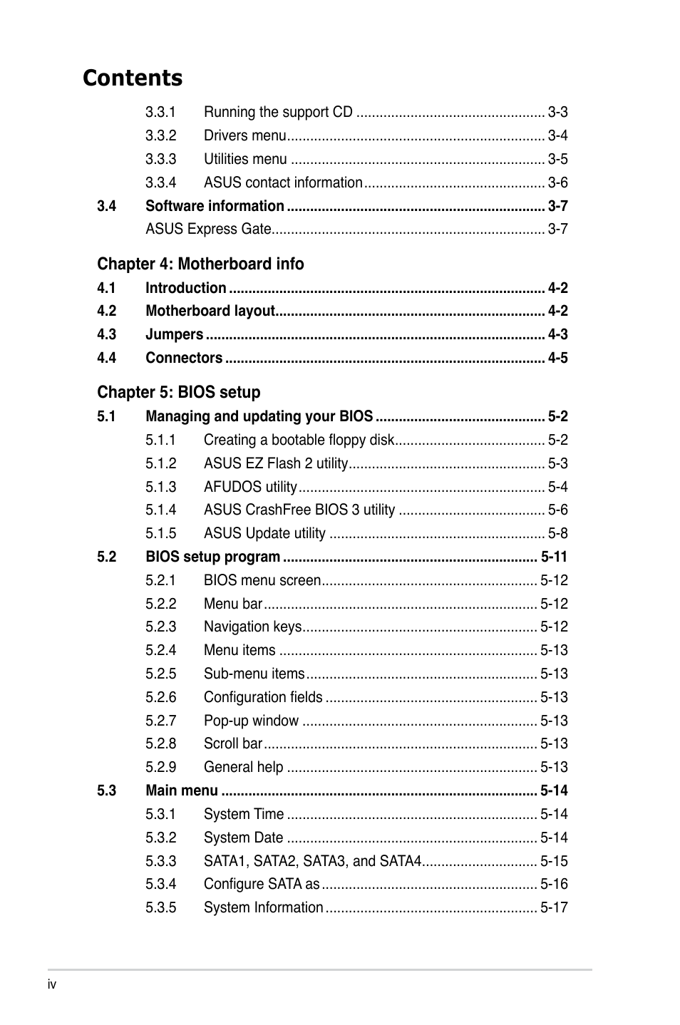 Asus T3-P5G43 User Manual | Page 4 / 104